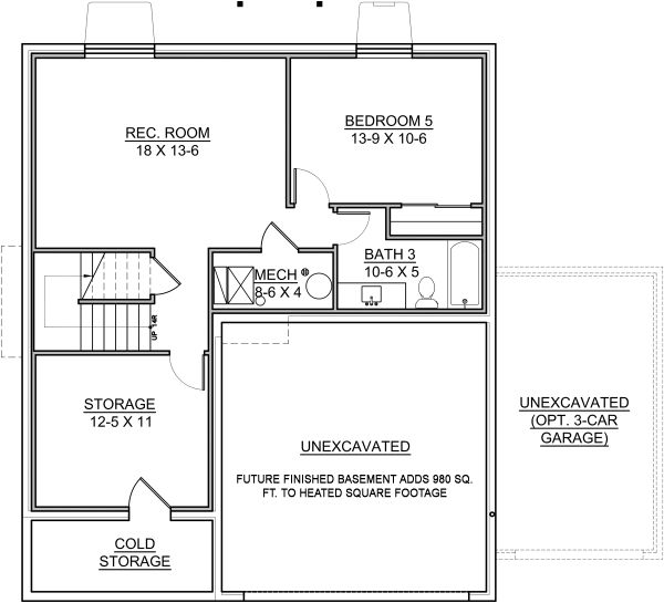 Architectural House Design - Traditional Floor Plan - Lower Floor Plan #1073-9