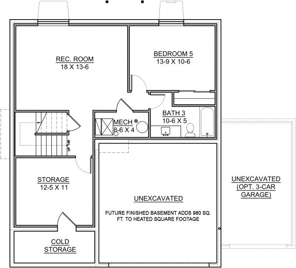 Architectural House Design - Traditional Floor Plan - Lower Floor Plan #1073-9
