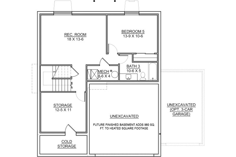 Home Plan - Floor Plan - Lower Floor for Traditional House Plan #1073-9 - 4 bed, 3.5 bath
