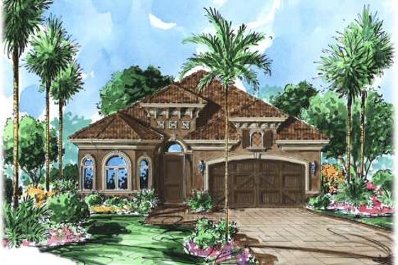 Exterior - Front Elevation for Mediterranean House Plan #27-345 - 2 bed, 2 bath