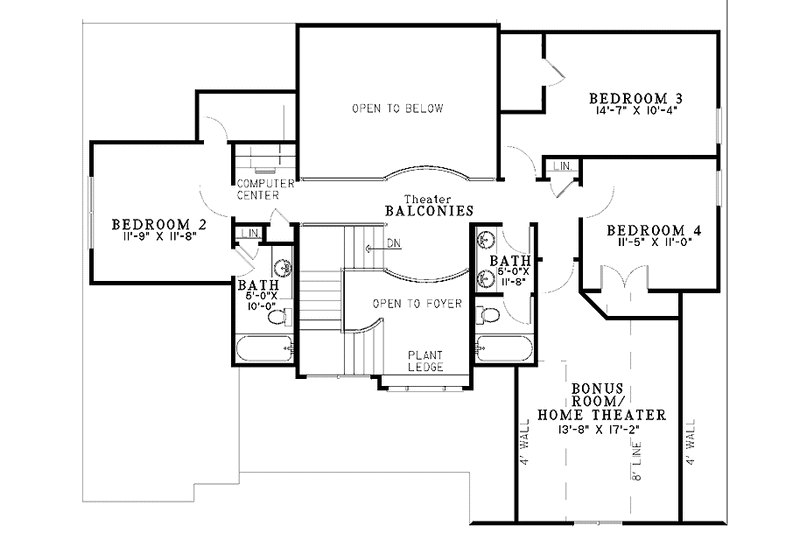 Architectural House Design - Floor Plan - Upper Floor for Traditional House Plan #17-3111 - 4 bed, 3.5 bath