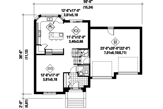 Floor Plan - Main Floor for European House Plan #25-4376 - 3 bed, 2 bath