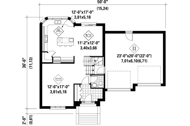 Architectural House Design - Floor Plan - Main Floor for European House Plan #25-4376 - 3 bed, 2 bath