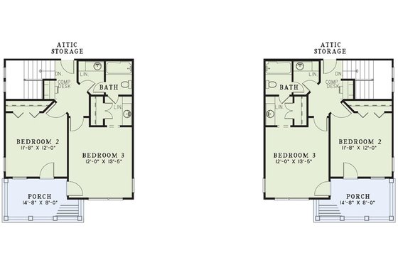 Floor Plan - Upper Floor for Southern House Plan #17-2265 - 3 bed, 2.5 bath