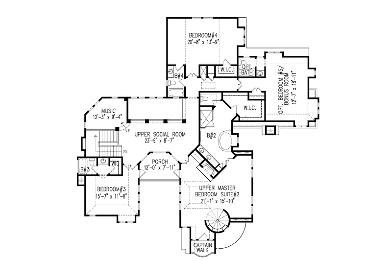 House Blueprint - Floor Plan - Upper Floor for Country House Plan #54-302 - 5 bed, 4 bath