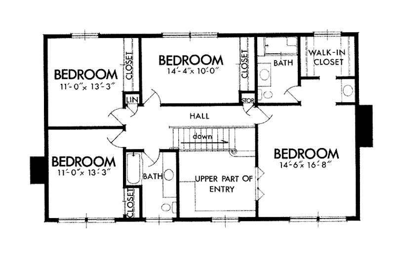 Dream House Plan - Floor Plan - Upper Floor for Colonial House Plan #320-1364 - 4 bed, 2.5 bath