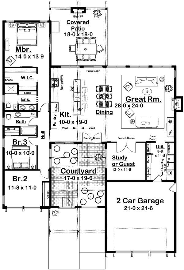 House Blueprint - Floor Plan - Main Floor for Contemporary House Plan #126-307 - 4 bed, 2 bath