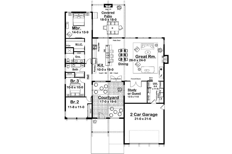 House Blueprint - Floor Plan - Main Floor for Contemporary House Plan #126-307 - 4 bed, 2 bath
