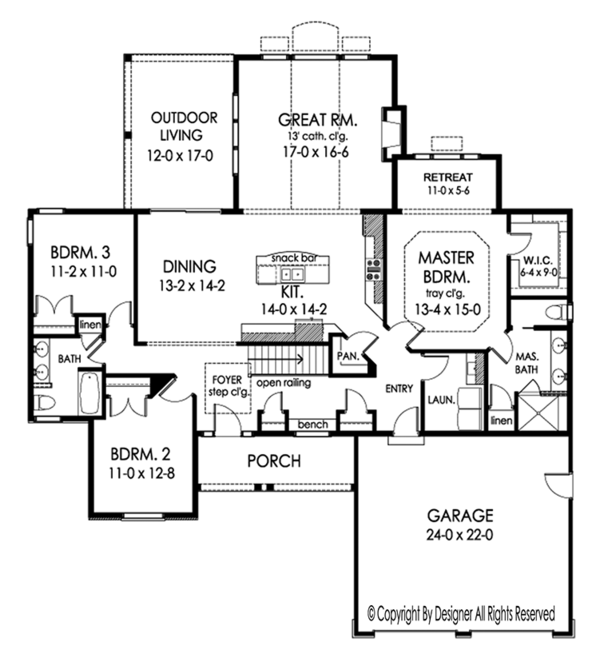 Architectural House Design - Ranch Floor Plan - Main Floor Plan #1010-185