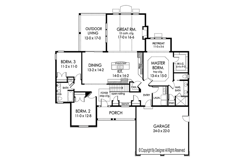 Dream House Plan - Floor Plan - Main Floor for Ranch House Plan #1010-185 - 3 bed, 2 bath