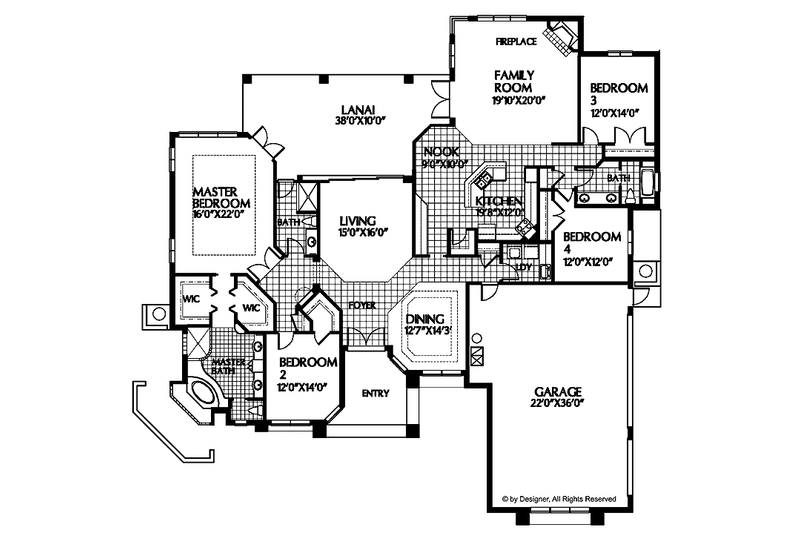 Home Plan - Floor Plan - Main Floor for Mediterranean House Plan #999-14 - 4 bed, 3 bath