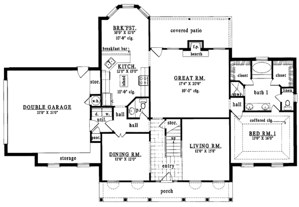 Architectural House Design - Country Floor Plan - Main Floor Plan #42-434