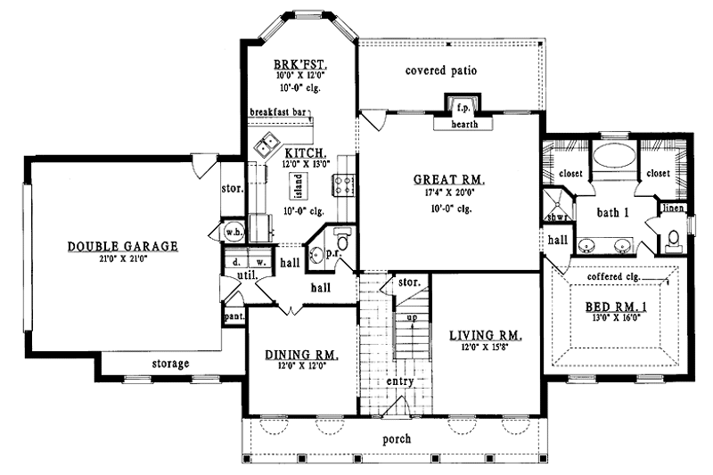 Home Plan - Floor Plan - Main Floor for Country House Plan #42-434 - 4 bed, 2.5 bath