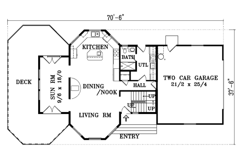 Dream House Plan - Floor Plan - Main Floor for Modern House Plan #1-1398 - 1 bed, 2 bath