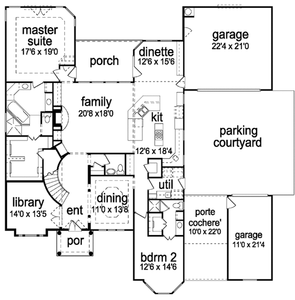Architectural House Design - Mediterranean Floor Plan - Main Floor Plan #84-738