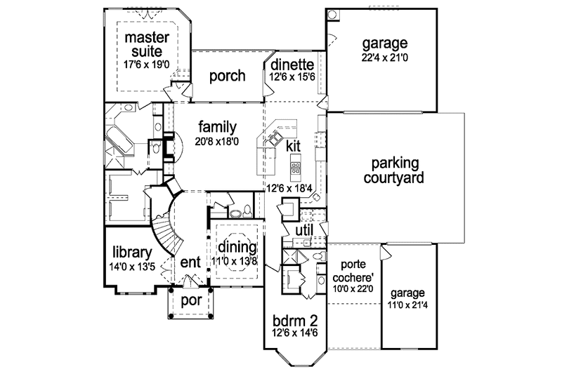 Home Plan - Floor Plan - Main Floor for Mediterranean House Plan #84-738 - 5 bed, 4.5 bath