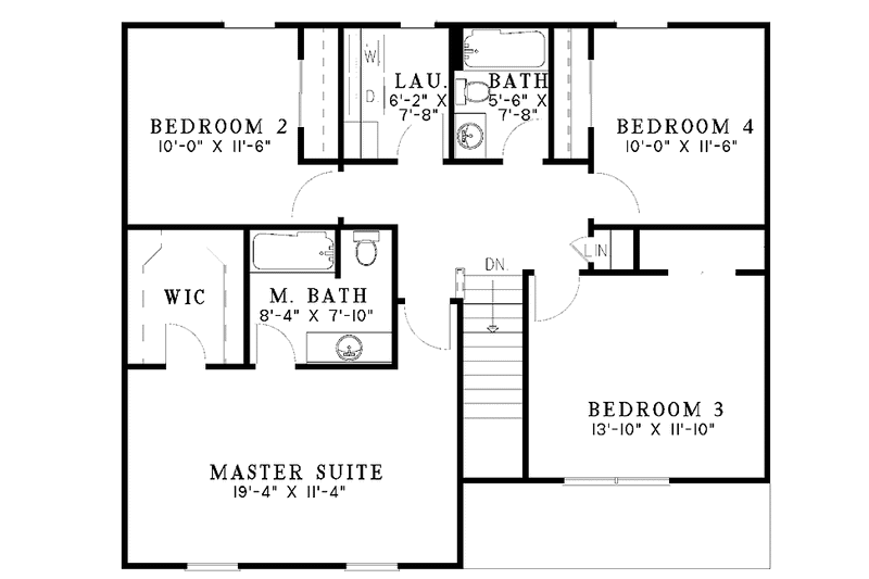 Architectural House Design - Floor Plan - Upper Floor for Colonial House Plan #17-3088 - 4 bed, 2.5 bath