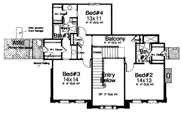 Architectural House Design - Classical Floor Plan - Upper Floor Plan #310-1028