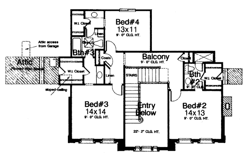 Architectural House Design - Floor Plan - Upper Floor for Classical House Plan #310-1028 - 4 bed, 3.5 bath