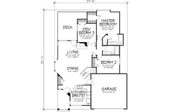 Floor Plan - Main Floor for Ranch House Plan #320-333 - 2 bed, 2 bath