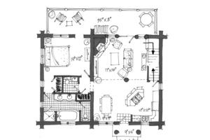 Floor Plan - Main Floor for Log House Plan #942-23 - 3 bed, 2.5 bath