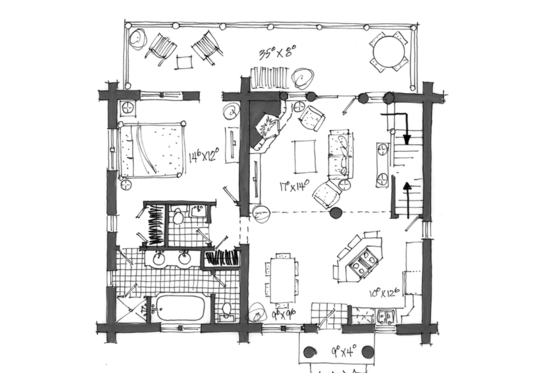 Floor Plan - Main Floor for Log House Plan #942-23 - 3 bed, 2.5 bath