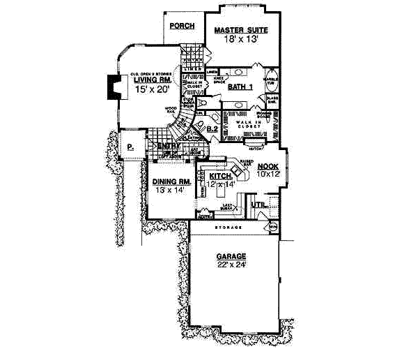 Floor Plan - Main Floor for European House Plan #40-181 - 3 bed, 2.5 bath