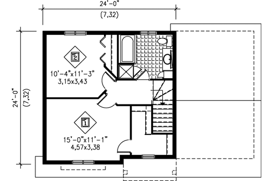 Floor Plan - Upper Floor for Traditional House Plan #25-250 - 2 bed, 1.5 bath