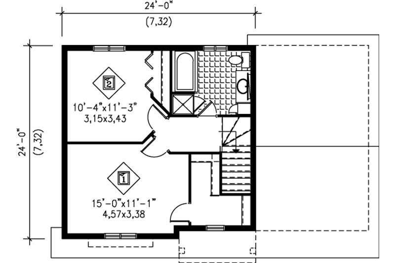 House Blueprint - Floor Plan - Upper Floor for Traditional House Plan #25-250 - 2 bed, 1.5 bath