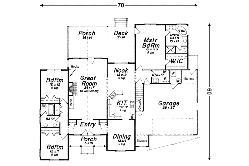 Dream House Plan - Floor Plan - Main Floor for Country House Plan #52-244 - 3 bed, 2 bath