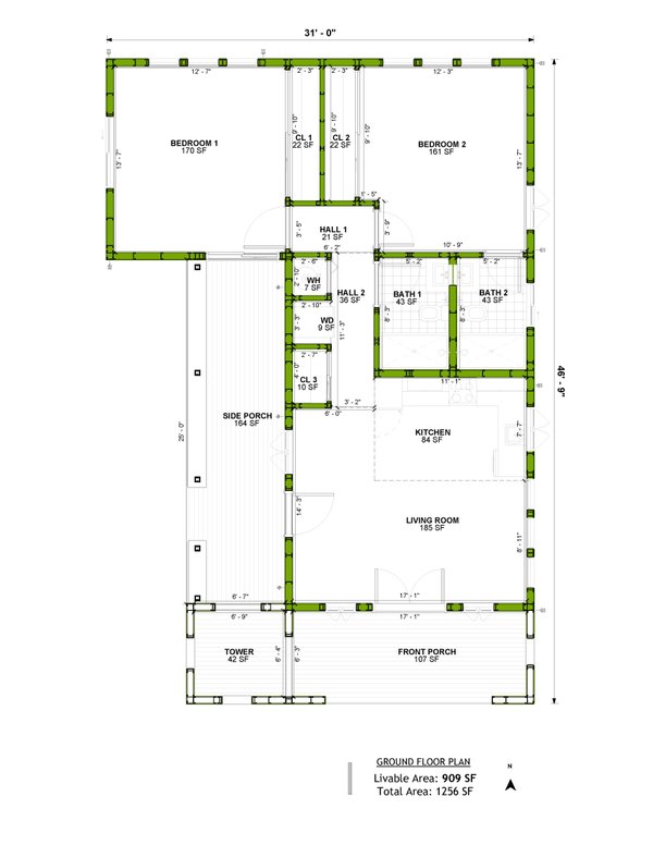 Adobe / Southwestern Floor Plan - Main Floor Plan #1106-98