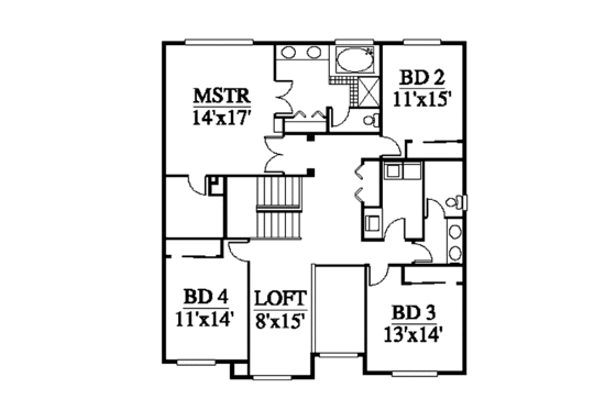 Floor Plan - Upper Floor for Contemporary House Plan #951-3 - 4 bed, 2.5 bath