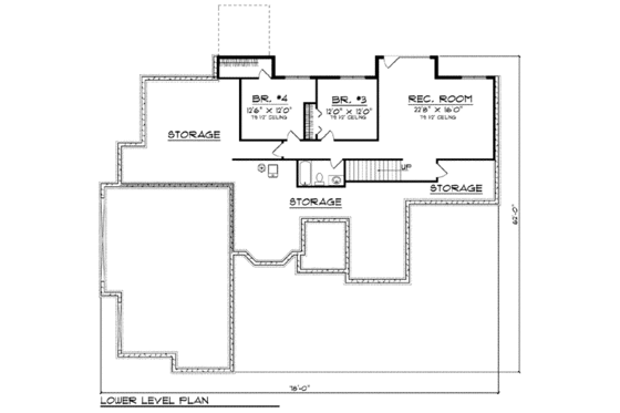 Floor Plan - Lower Floor for European House Plan #70-796 - 4 bed, 3 bath