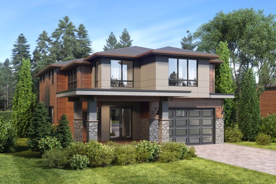 Exterior - Front Elevation 3 for Contemporary House Plan #1066-50 - 4 bed, 3.5 bath