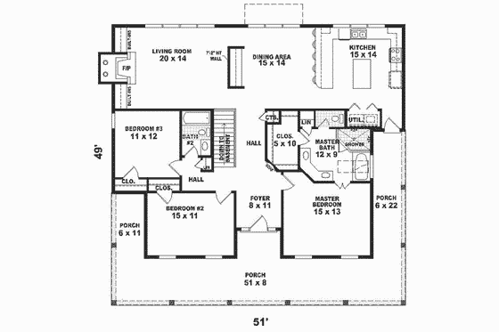 Floor Plan - Main Floor for Southern House Plan #81-291 - 3 bed, 2 bath