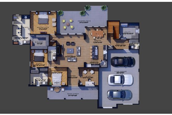 Floor Plan - Main Floor for Farmhouse House Plan #1110-7 - 3 bed, 3.5 bath