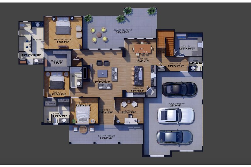 Dream House Plan - Floor Plan - Main Floor for Farmhouse House Plan #1110-7 - 3 bed, 3.5 bath
