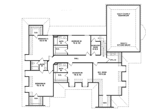 Floor Plan - Upper Floor for Traditional House Plan #81-408 - 5 bed, 5.5 bath