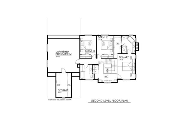 Architectural House Design - Floor Plan - Upper Floor for Farmhouse House Plan #1122-1 - 3 bed, 2.5 bath
