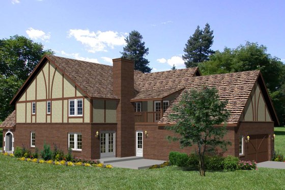 Exterior - Rear Elevation for Tudor House Plan #116-309 - 4 bed, 4.5 bath