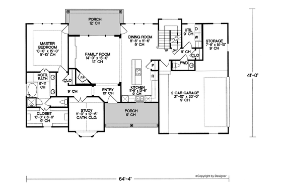 Floor Plan - Main Floor for Traditional House Plan #20-612 - 3 bed, 2.5 bath
