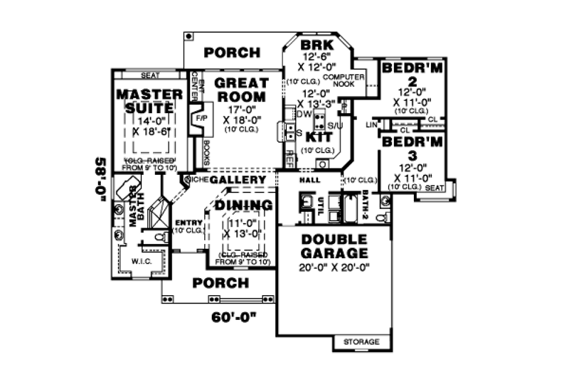 Dream House Plan - Floor Plan - Main Floor for Cottage House Plan #34-110 - 3 bed, 2 bath