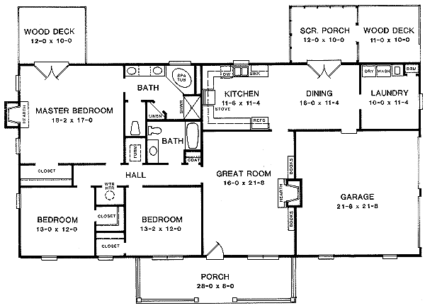 House Design - Ranch Floor Plan - Main Floor Plan #10-106