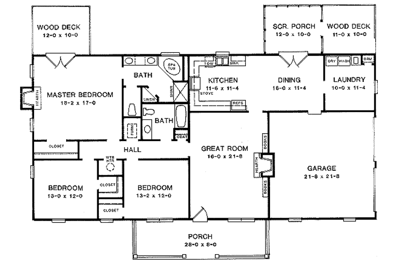 House Plan Design - Floor Plan - Main Floor for Ranch House Plan #10-106 - 3 bed, 2 bath