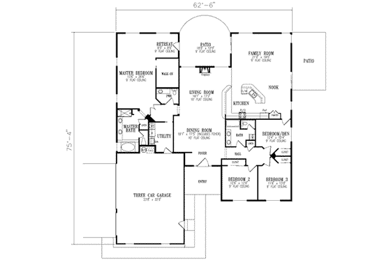 Floor Plan - Main Floor for Adobe / Southwestern House Plan #1-727 - 4 bed, 2 bath