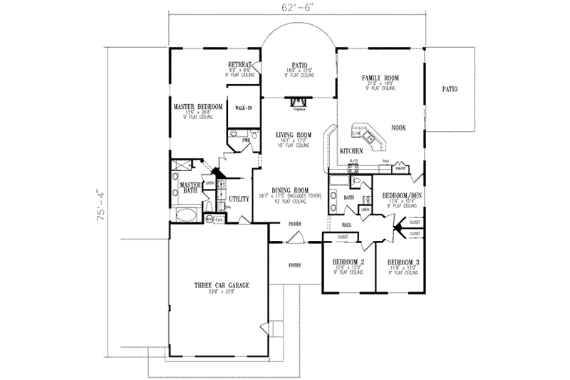 Dream House Plan - Floor Plan - Main Floor for Adobe / Southwestern House Plan #1-727 - 4 bed, 2 bath