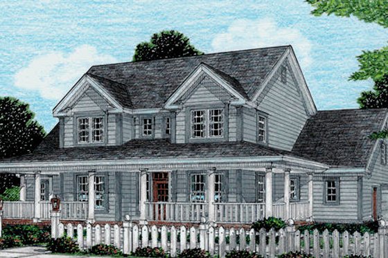 Exterior - Front Elevation 3 for Country House Plan #20-2036 - 4 bed, 3 bath