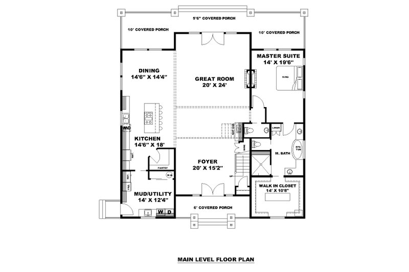 House Blueprint - Floor Plan - Main Floor for Farmhouse House Plan #117-955 - 3 bed, 3.5 bath