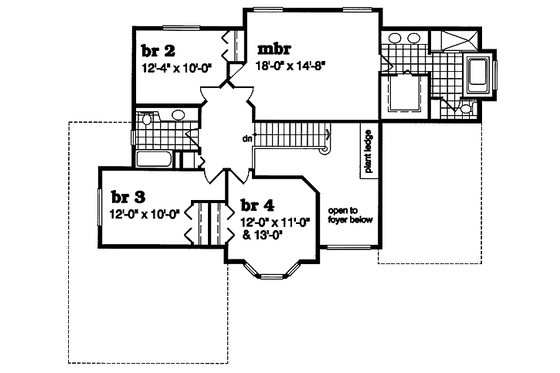 Floor Plan - Upper Floor for European House Plan #47-355 - 4 bed, 3 bath