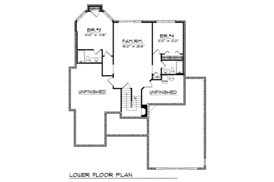 Floor Plan - Lower Floor for European House Plan #70-760 - 4 bed, 4 bath